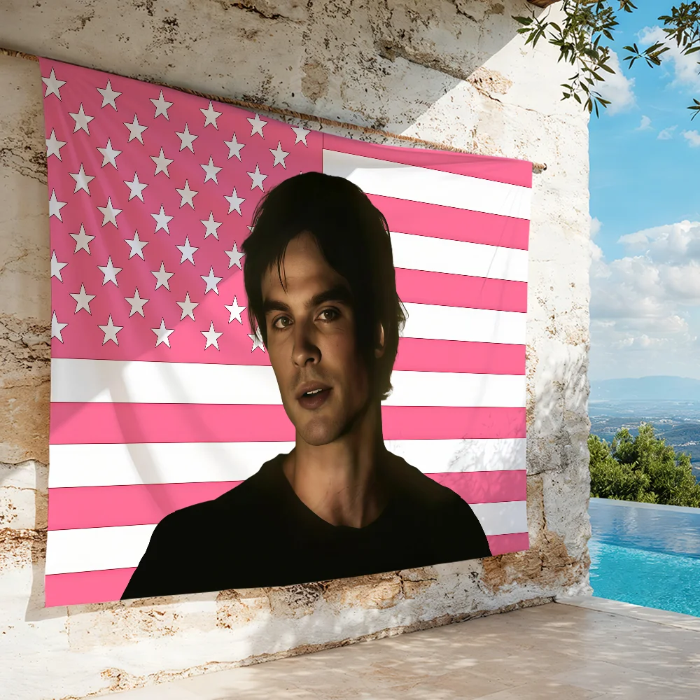 Novel Damon Salvatore USA flag For Garden Party Living Room Home Wall Decor Banner Bedroom Outdoor Tapestry