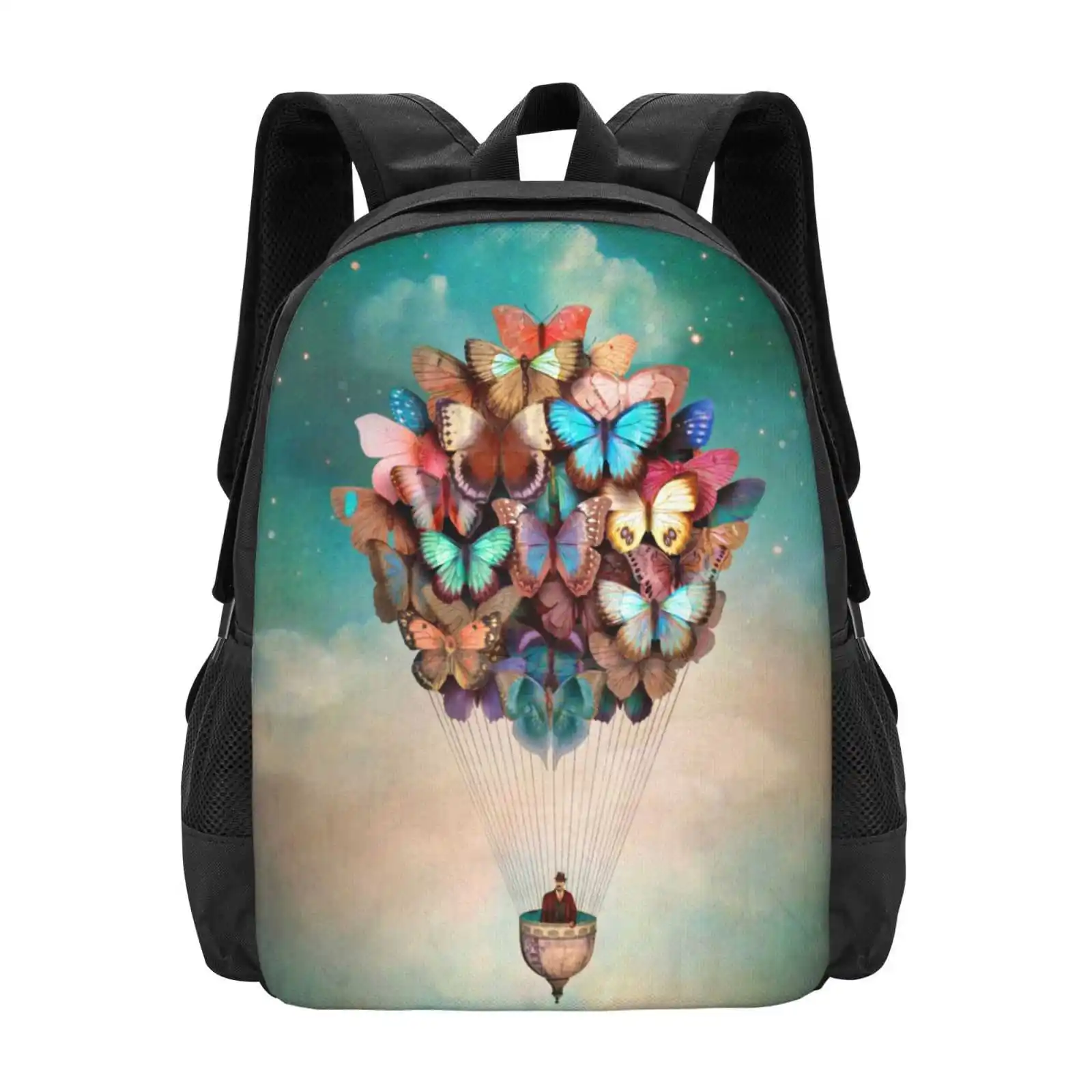 

Dream On Hot Sale Schoolbag Backpack Fashion Bags Butterflies Butterfly Colorful Balloon Sky Flying Fantasy Dream Surreal