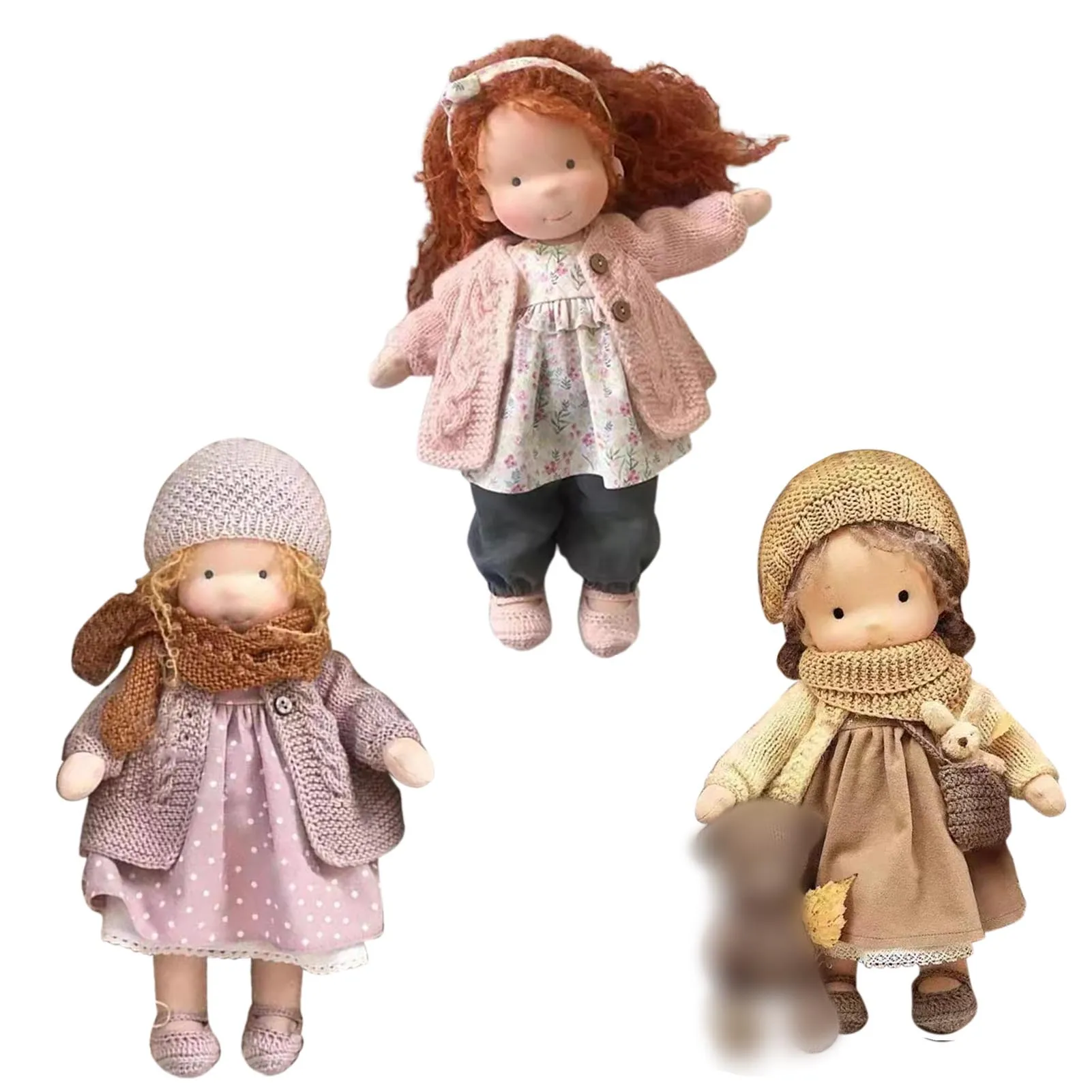 25/30cm Cartoon Cute Doll Knitting Wool Hair Head Girl Dolls With Dress Clothes Handmade Soft Stuffed Doll Girls Best Gift