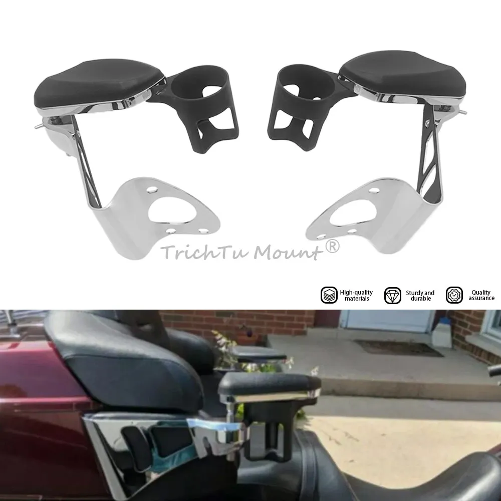 1 Set Rear Passenger Armrests With Drink Cup Holders For Harley Touring Electra Road Glide Ultra Tri Glides 2014-Up Motorcycle