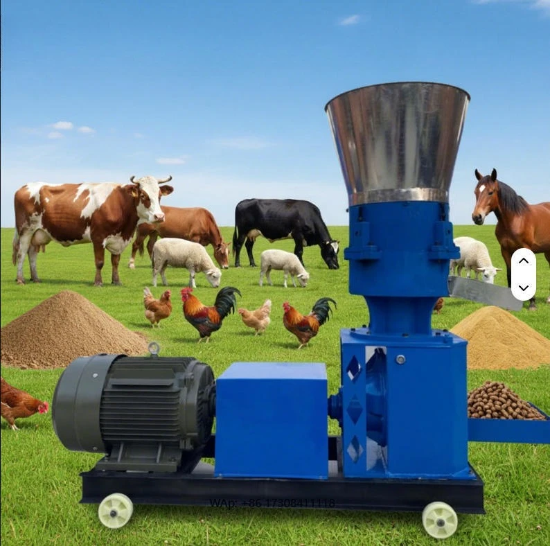 

Электрическая мельница-измельчитель и гранулятор для переработки кормов для животных, производительность 150 кг/ч, металлический корпус, совместимость с зерном.