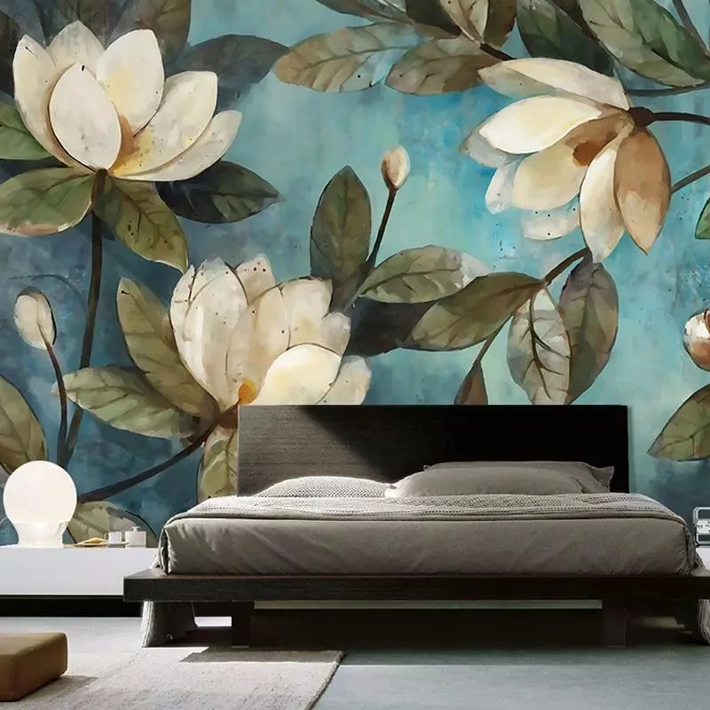 Custom Mural European Painting Flowers Retro Self Adhesive Wallpaper Entrance Bedroom Living room sofa TV background wall Hotel