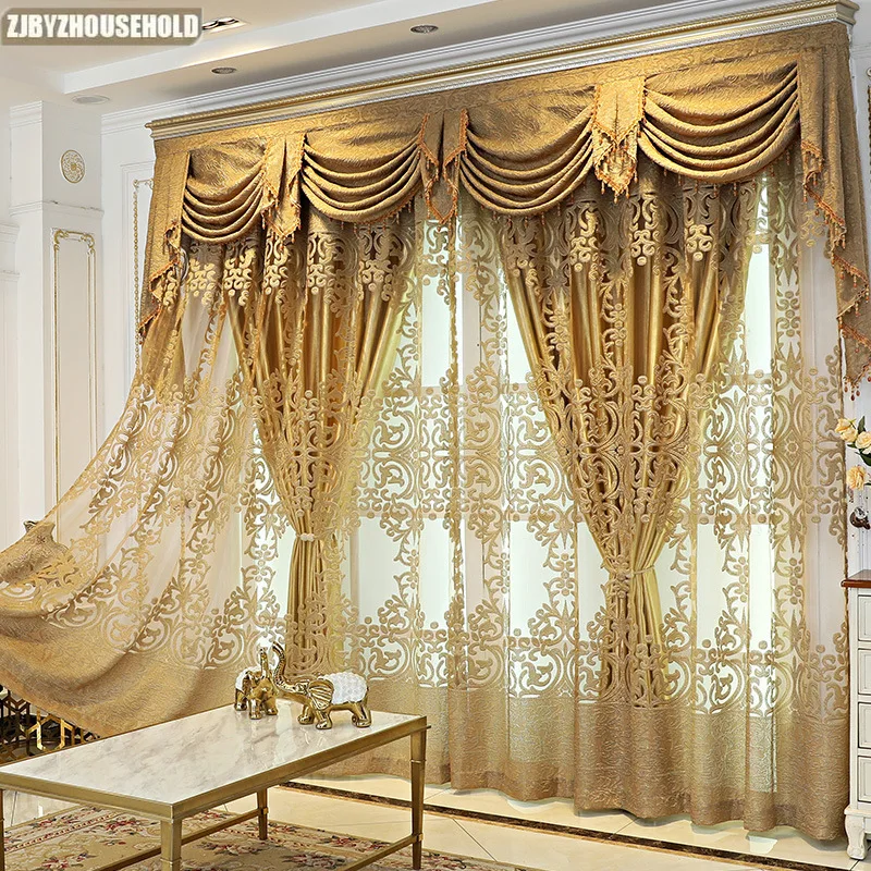 

Golden European Style Window Screens Blackout Curtains for Living Dining Room Bedroom Window Curtains Valance Customize