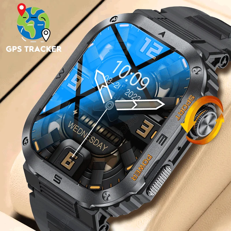 2023 New Smart Watch Men GPS Outdoor Sport Fitness Bracelet Bluetooth Call Watches IP68 Waterproof Rugged Military Smartwatch