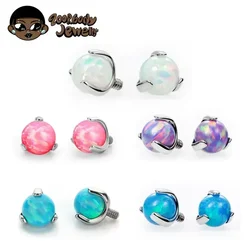 ASTM F136 Titanium 3 Prong Set Opal Ball Tops Internal Threaded Dermal Anchor Base Nipple Tongue Labret Piercing Jewelry Ends
