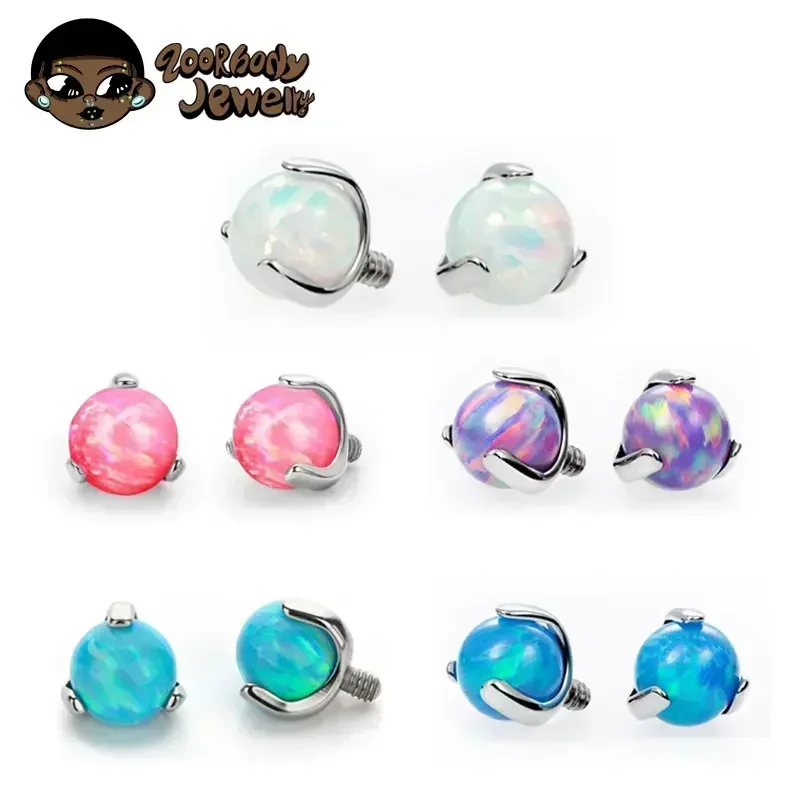 ASTM F136 Titanium 3 Prong Set Opal Ball Tops Internal Threaded Dermal Anchor Base Nipple Tongue Labret Piercing Jewelry Ends