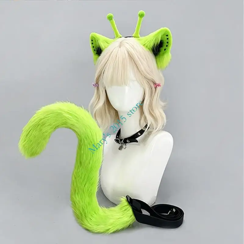 Cats Costume Accessories Cats Ears and Tail Set Plush Texture with Adjustable Waist Strap for Holiday Party and Convention Wear