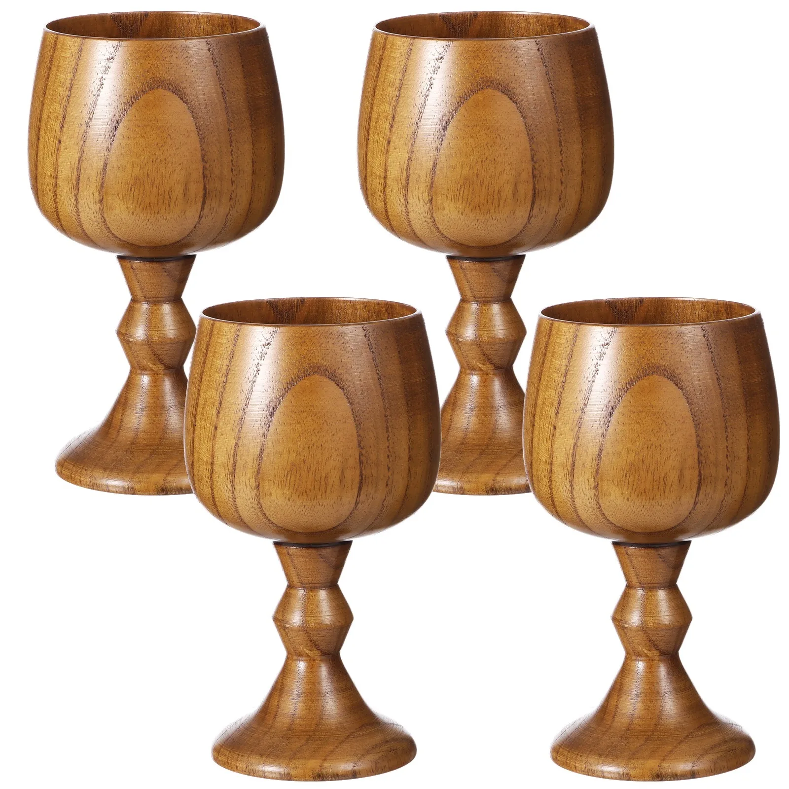 Verres à vin de jujube en bois vintage, gobelets médiévaux, calices en bois massif, verres à boire rétro, standardisation, 5.1oz, 4 pièces