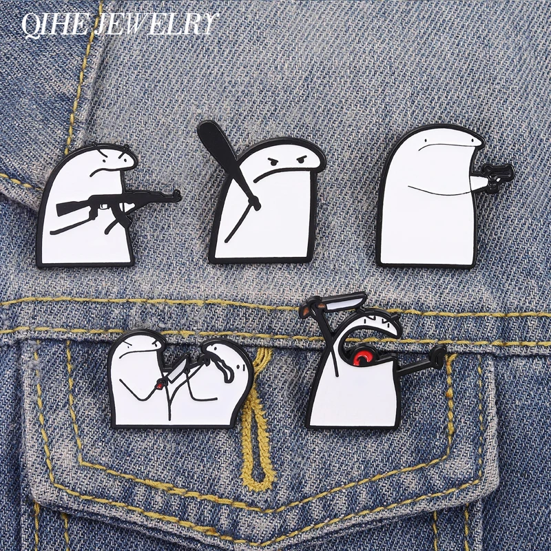 Broche de Esmalte con Diseño de Flork Meme con Pistola y Cuchillo, Divertido y Simple, Figura de Flork, Insignia para Bolsa o Solapa, Joyería, Regalo para Amigos
