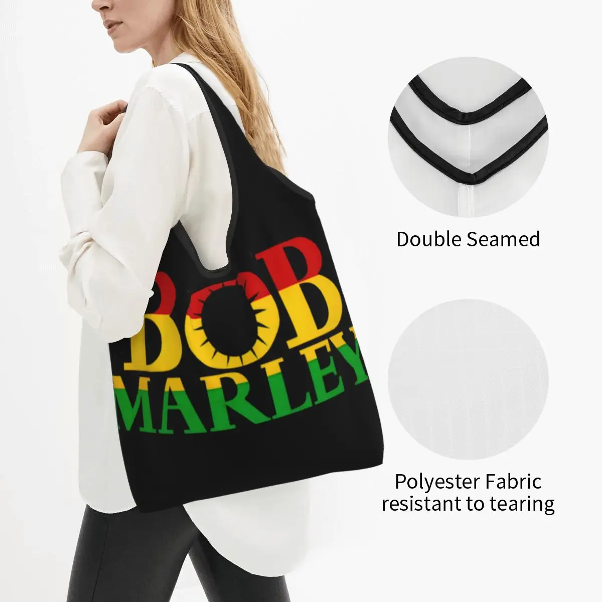 Jamaica Singer Reggae Rock Bob Marleys Grocery Shopping Bags Cute Shopper Shoulder Tote Bags Large Capacity Portable Handbag