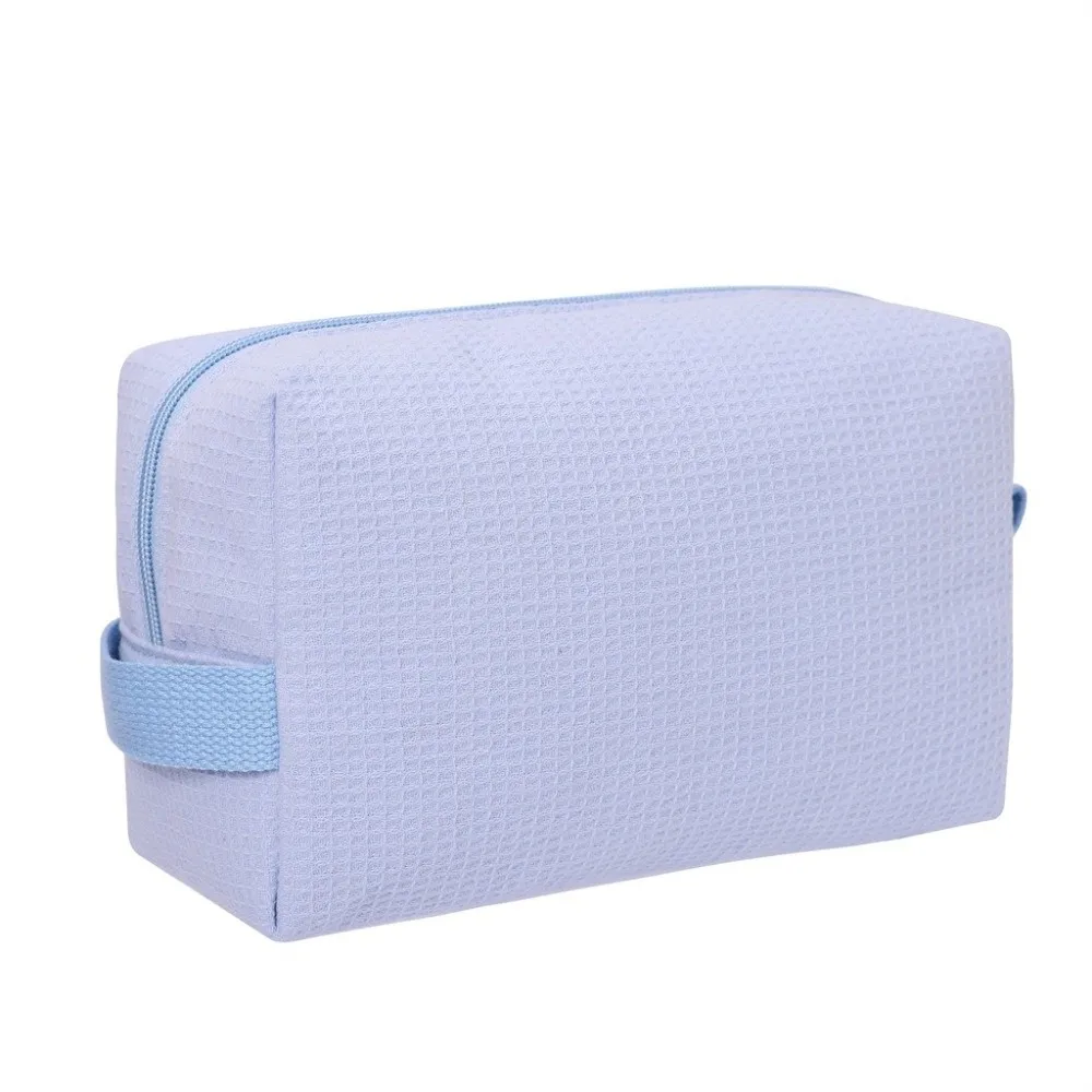 Fashion Waffle Cosmetic Bag Cotton Large Capacity Women Makeup Bag Solid Color Toiletry Bag Pouch Travel Storage