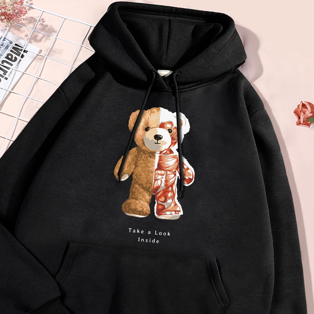 

Muscle Brown Bear Print Man Hoodie Street Leisurewear Fleece Hoodies Simple Crewneck Pullover Soft Comfort Hoody Streetwear Tops
