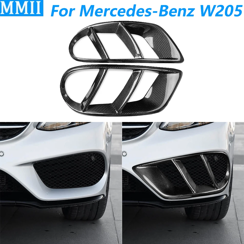 For Mercedes-Benz C-Class W205 2015-2018 Real Dry Carbon Fiber Front Bumper Air Intake Panel Cover Car Accessories Modification