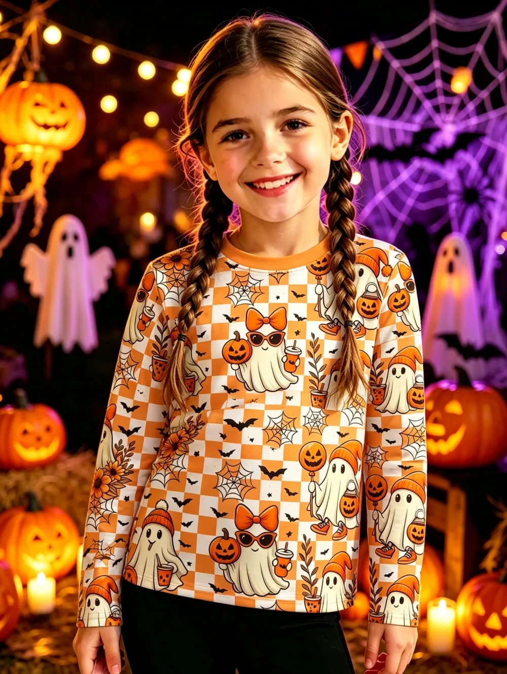 Girl's T-Shirt Funny Pumpkin 3D Printed Autumn Long Sleeve T-Shirt Halloween Gift for Boys Girls Casual Tops Children's Clothing