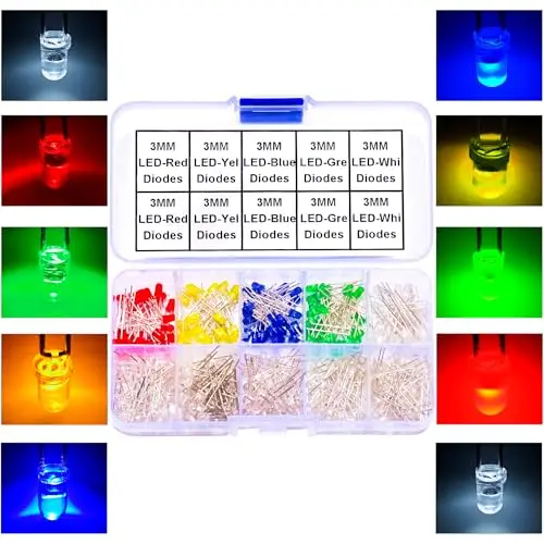 Lampu dioda LED 3mm, aneka Kit, 300 buah lampu LED M3, 10 jenis Diode LED putih/merah/hijau/biru/kuning (M3-LED-Kit)