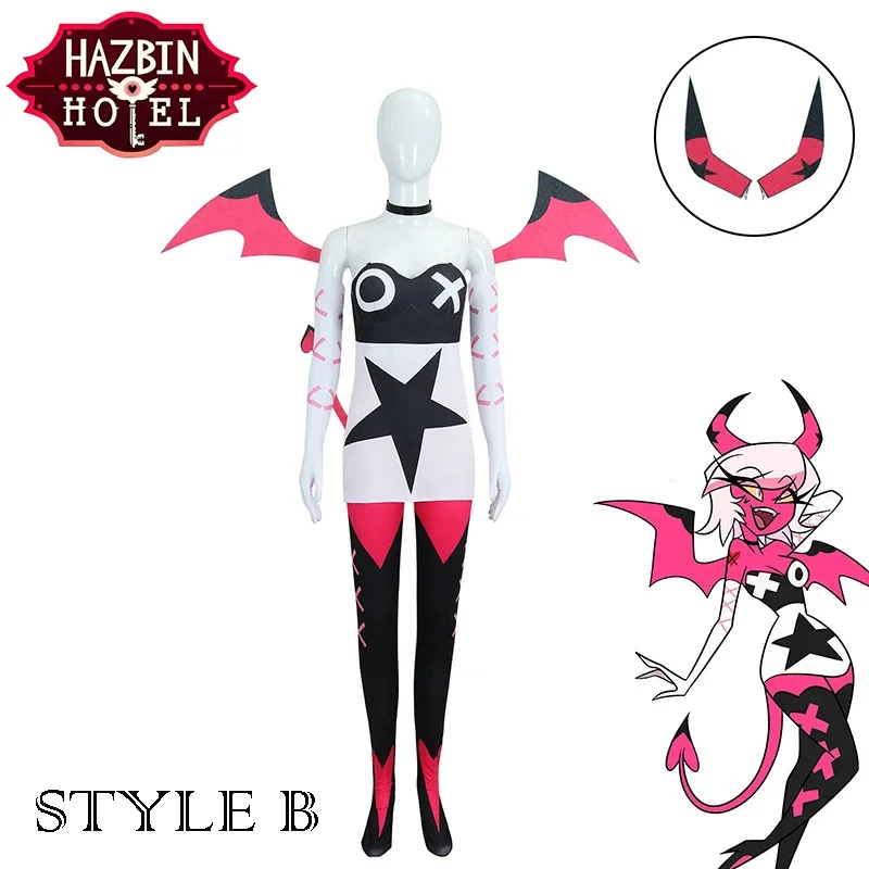 ใหม่ Hazbin คอสเพลย์โรงแรม Helluva Boss Verosika Mayday คอสเพลย์เครื่องแต่งกายผู้หญิง Red Horn Headband Hairpin Prop ฮาโลวีน Headwear