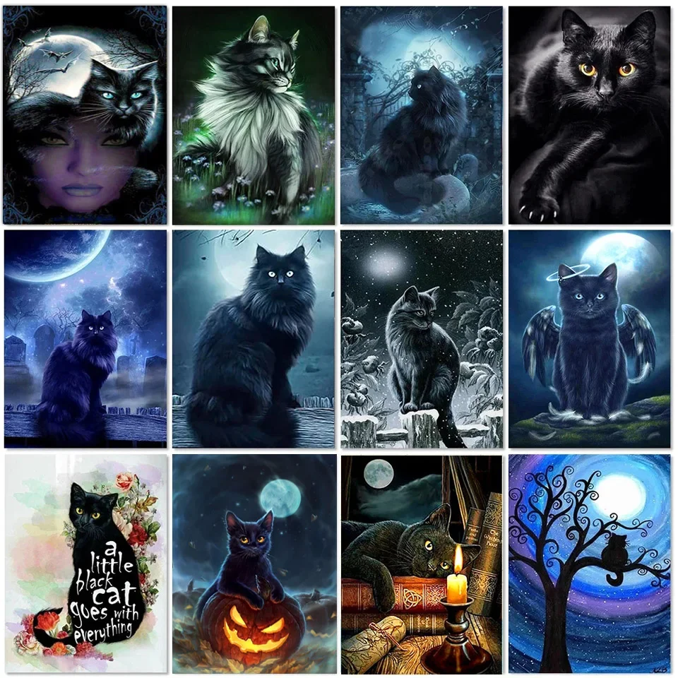 

Diamond Painting Black Cat Full Drill Diamond Mosaic Animal Decoration Painting With Diamonds Room Decor
