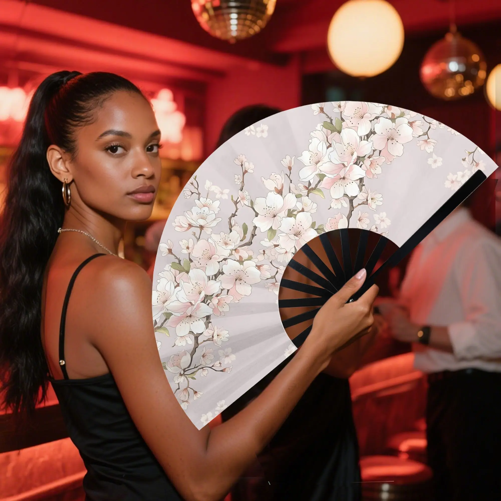 A Folding Fan Adorned with Cherry Blossoms, Ideal for Summer Gatherings, Music Festivals, And Birthday Presents, Without Battery
