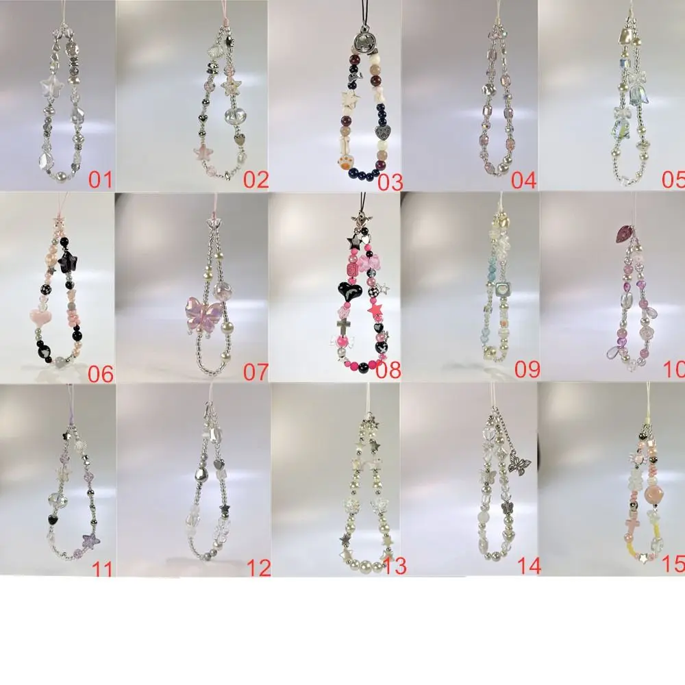 Y2K Cinturino per cellulare in argento Stella trasparente Cavo per appendere Cordino per telefono Ciondolo Cinturino da polso Perline Catena per telefono Donna Ragazza