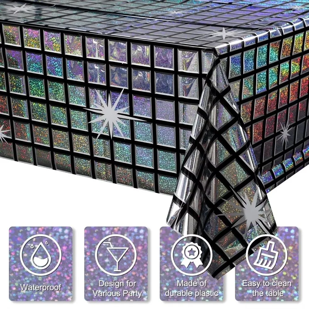 Party Decoration Vintage Disco Iridescent Shiny Laser Tablecloth 70s 80s Disposable Table Cover Rectangle Table Runner Bar Disco