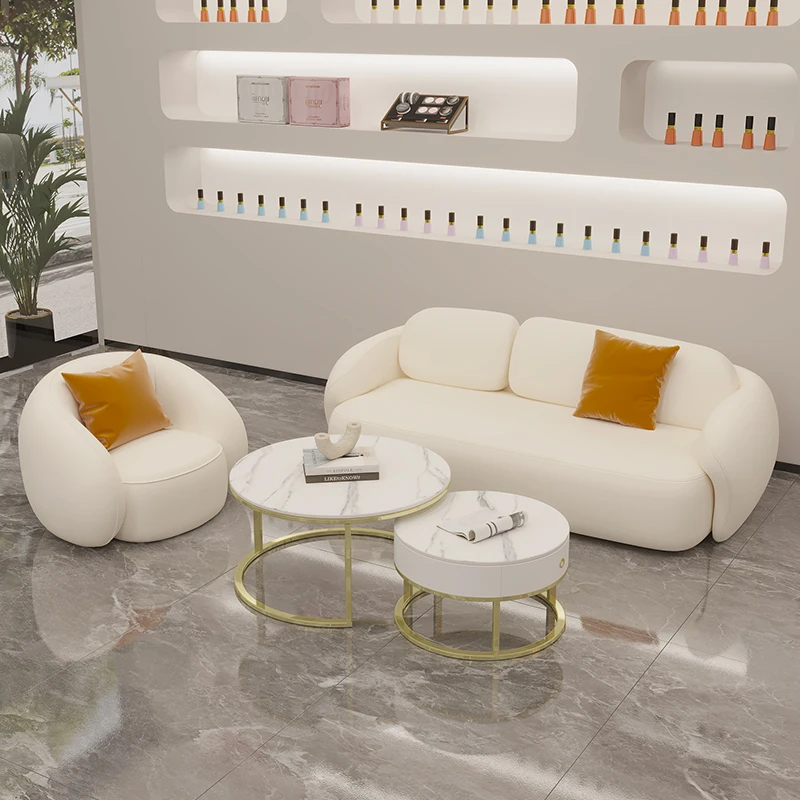 Light Luxury Cream Style Fabric Sofa Set for Beauty Salon Reception Area Small Apartment Living Room Women's Clothing Store
