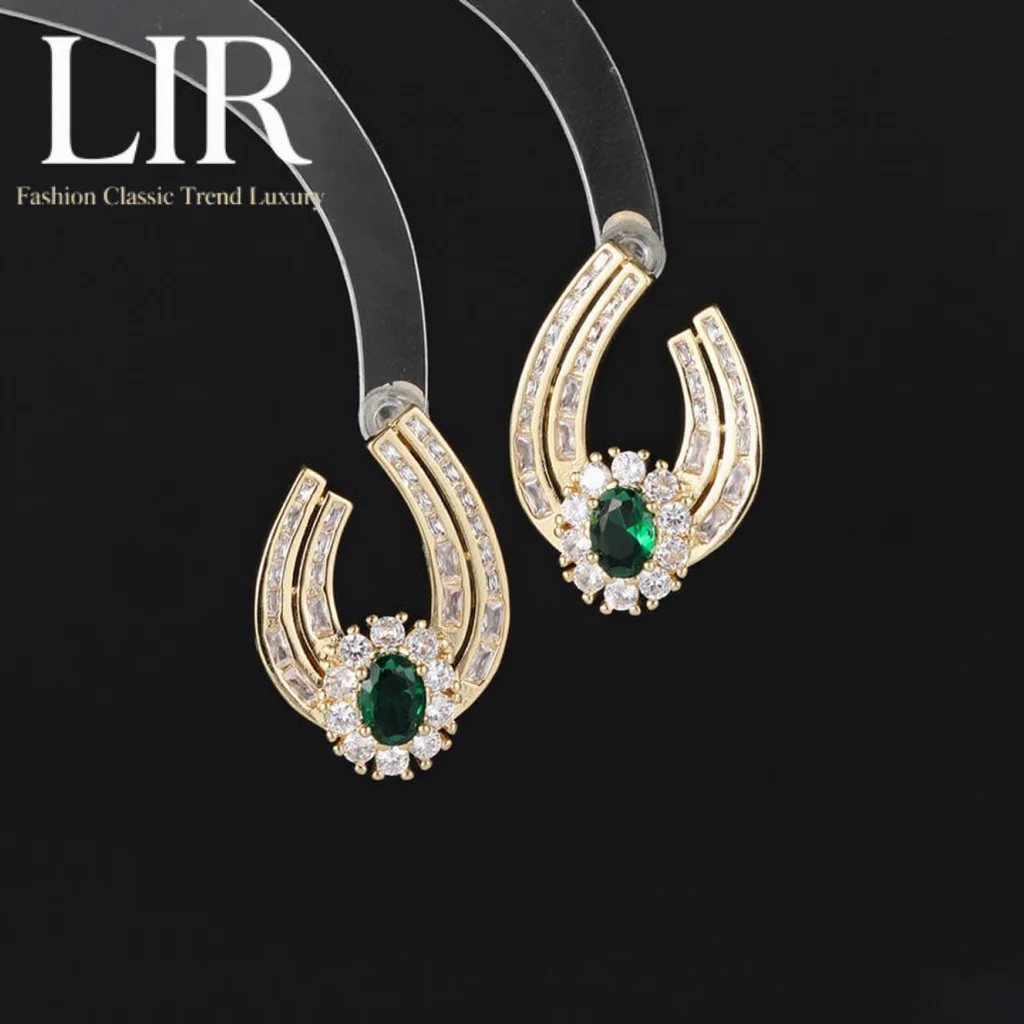 lir-european-style-earrings-double-row-square-zircon-u-shaped-geometric-flower-design-gorgeous-sparkling-2-classic-colors