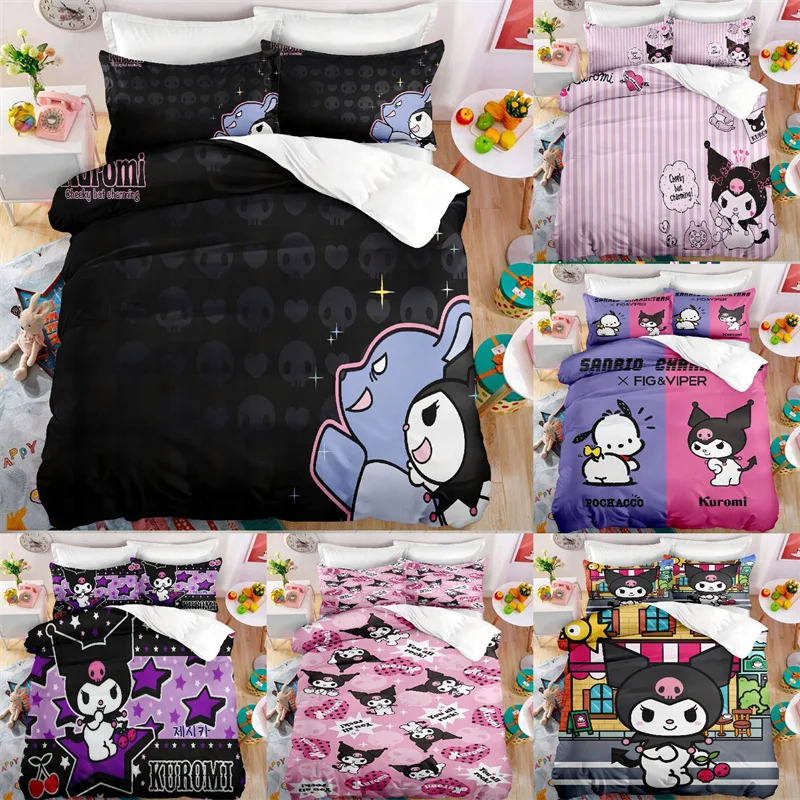 

Sanrio Kuromi Bedding Set Cute Bed Quilt Cover 2 Pillow Case Three-Piece Household Single Three Piece Set Children's Gift