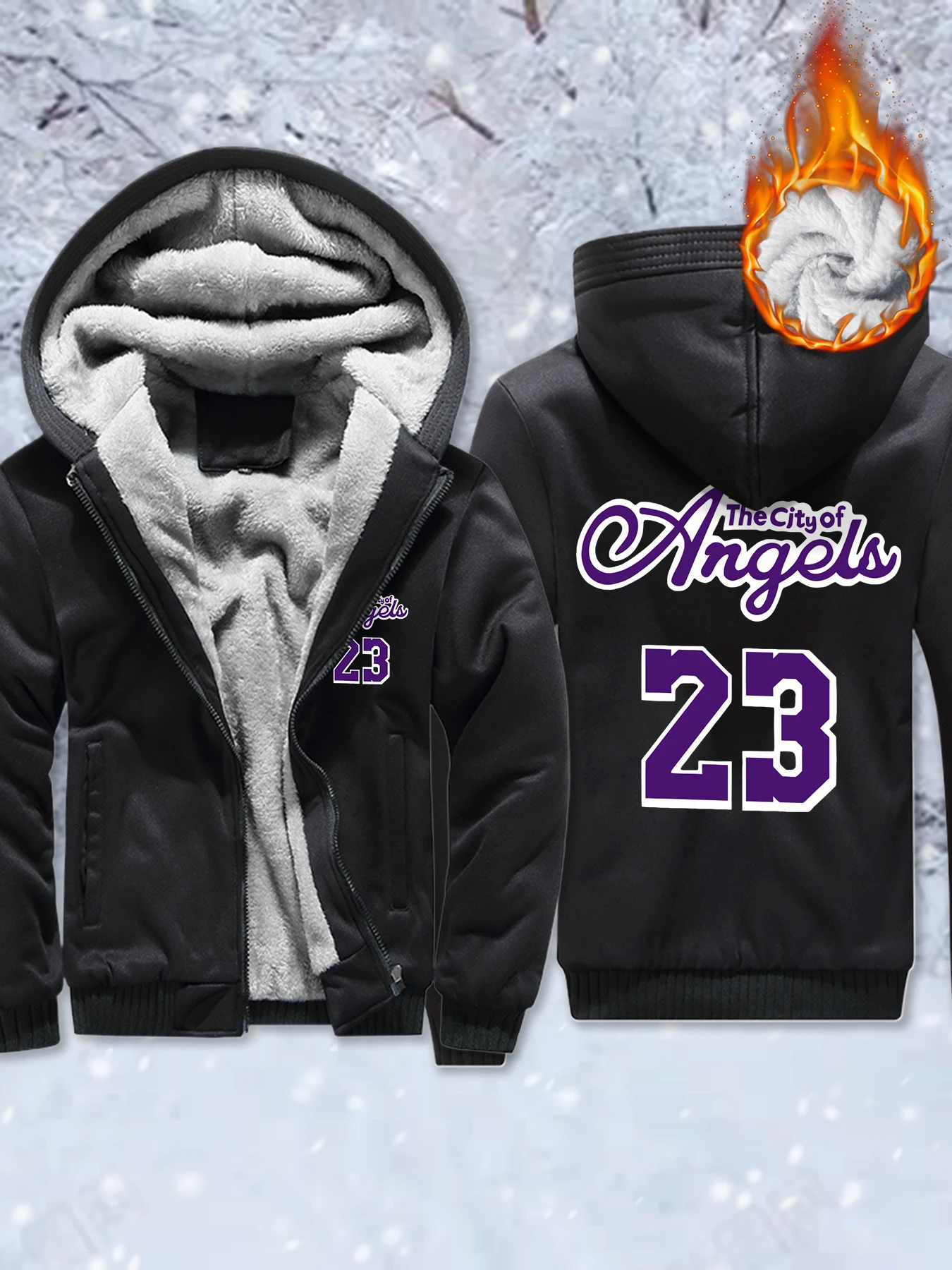 

The City Of Angeles Number 23 Pattern Mens Coat Casual Soft Hoodie High Quality Zipper Jackets Outdoor Winter Fashion Sweatshirt