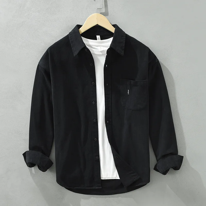 

New Spring Autumn Loose Fit Casual Long Sve irt Pure Color Simple Sle Artistic Button up Outerwear for Men