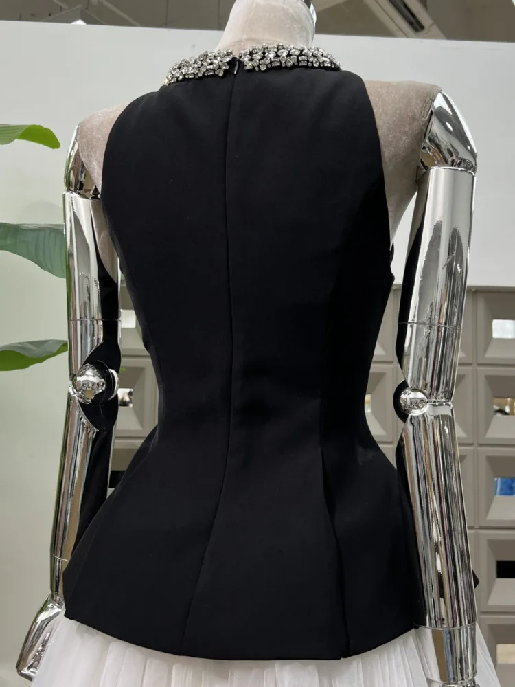 فستان DFDG للسيدات لربيع وصيف 2025 مُزين بقطع القماش شفافة بدون أكمام ورقبة دائرية وحاشية متدرجة فستان كاجوال مصمم #6