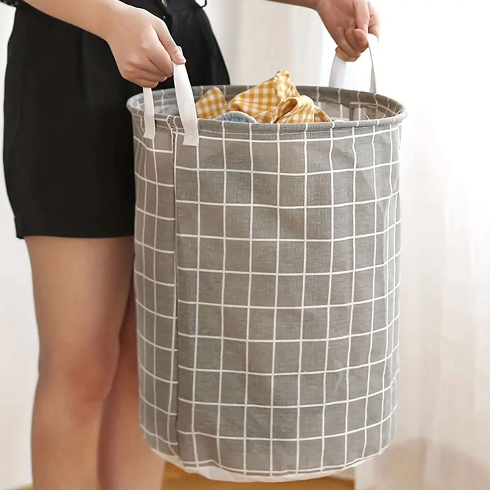 

1PC Print Laundry Basket Foldable Home Storage Bag Portable Cotton Linen Hamper Waterproof Dirty Toy Clothes Bucket Organizer