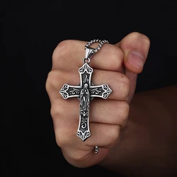 Fashion 316L Stainless Steel Creative Design Jesus Cross Pendant For Man Hip Hop Christian Jewelry Wholesale Lucky Gift