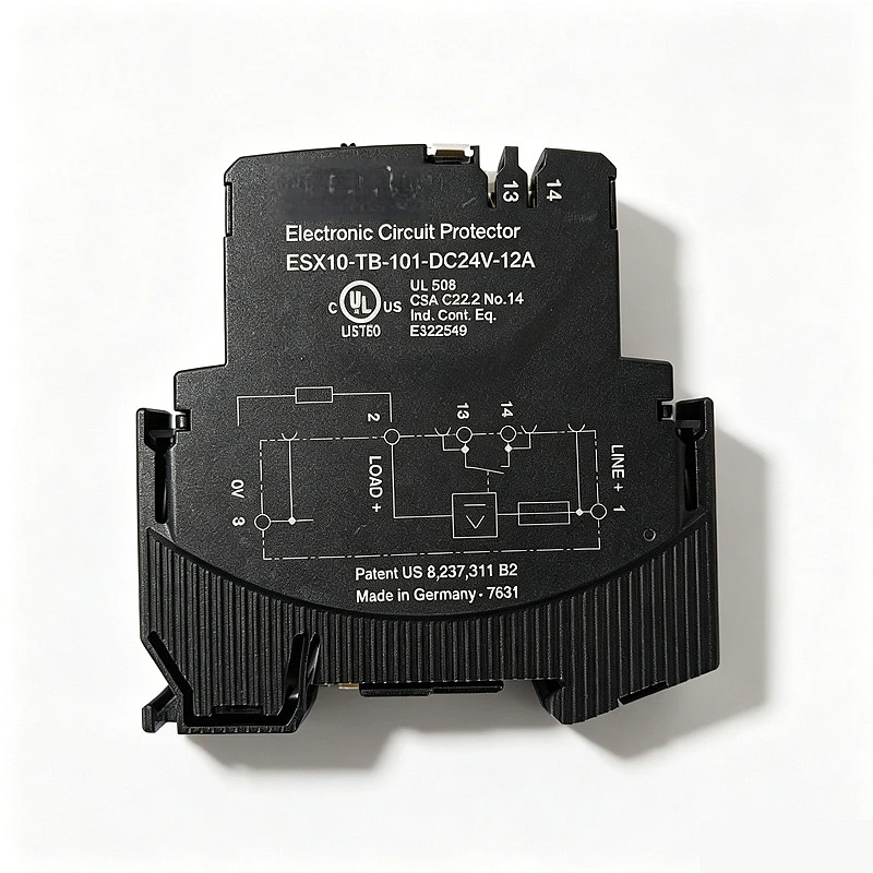 ESX10-TB-101-DC24V-12A Electronic DC Circuit Protector 12A Active Current Limiting NO Fault Contact Multi-Color LED DIN Rail