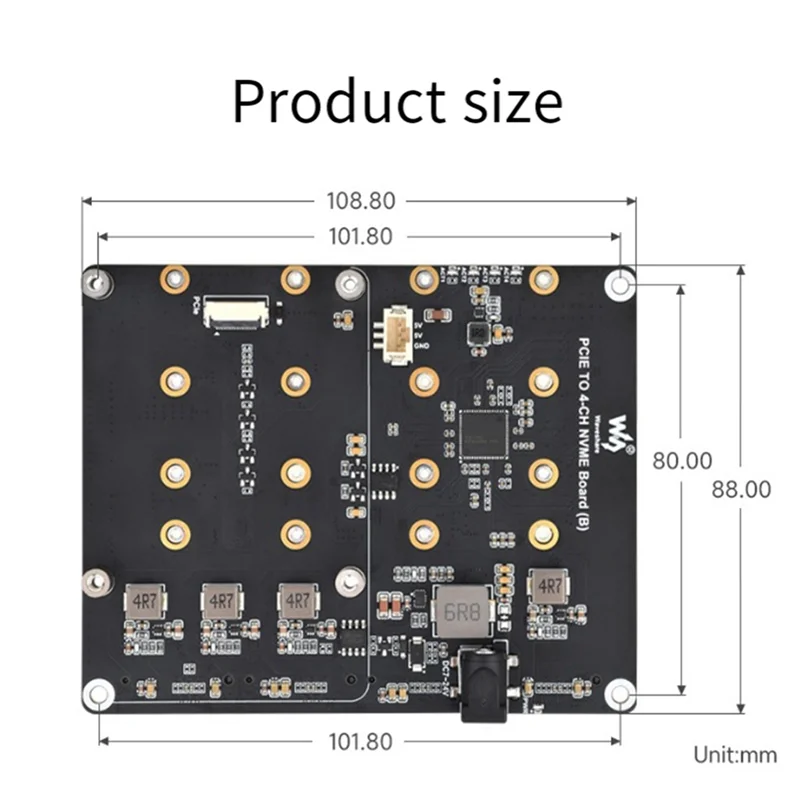 AU61-Waveshare Pcle To4-Kanal M.2 Adapter Board For Raspberry Pi 5, unterstützt Nvme-Festplatten mit LED-Anzeige