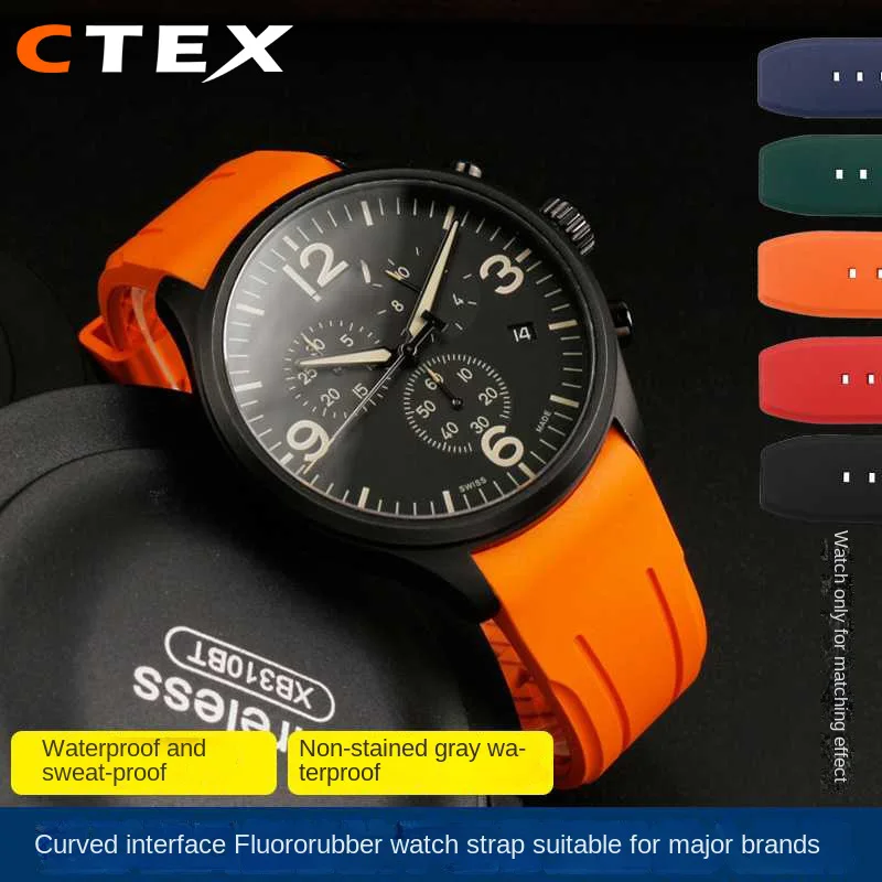 FKM tali jam tangan Fluorine karet untuk Tissot 1853 Starfish Diving Omega Seamaster 300 gelang jam Universal ujung melengkung 20 22m