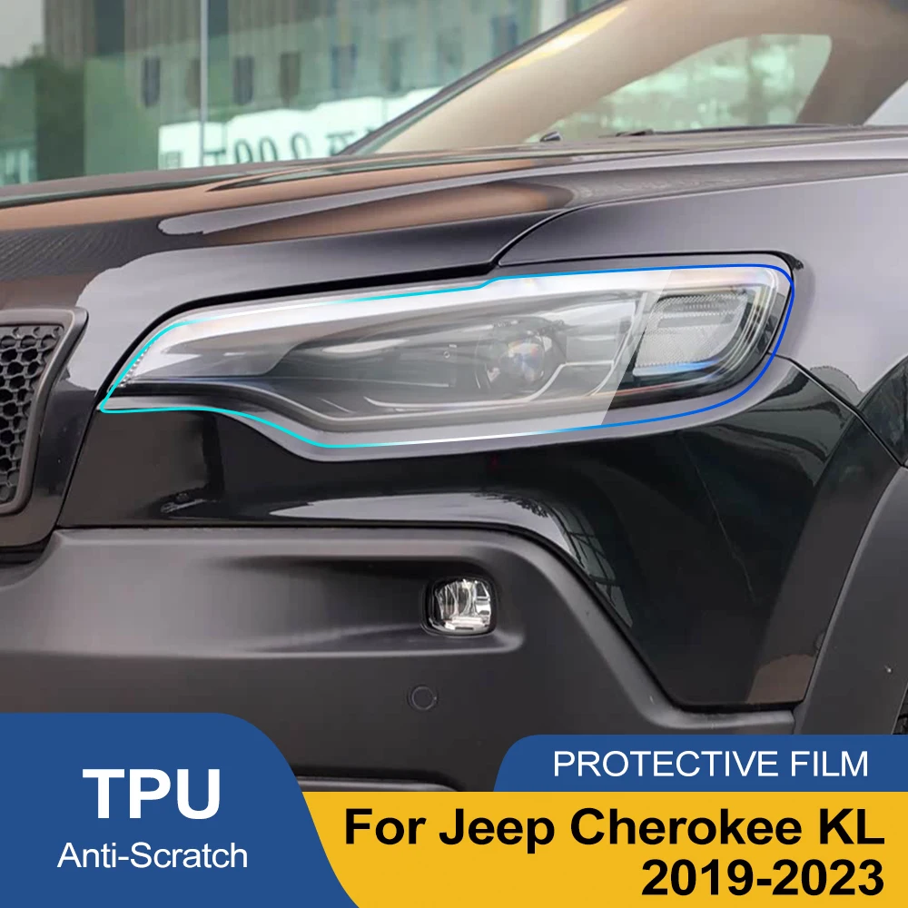For Jeep Cherokee KL 2019-2023 High Gloss Smoke Black Pre-Cut Headlight Protection Film TPU PPF Kit Anti-Scratch Vinyl Cover - view 2