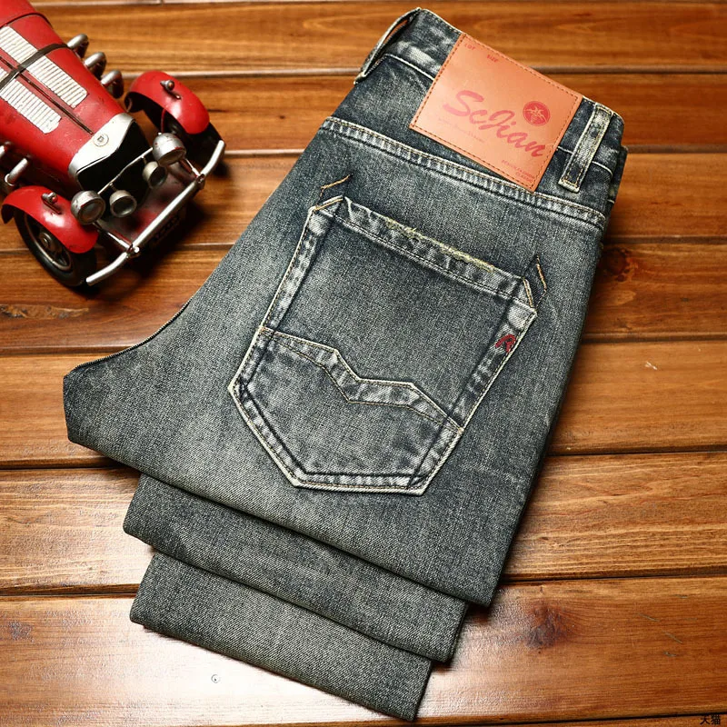 Klassieke Jeans Voor Heren Red-Ear Denim High-End Stretch Casual Zakelijke Eenvoud Retro Trendy Broeken