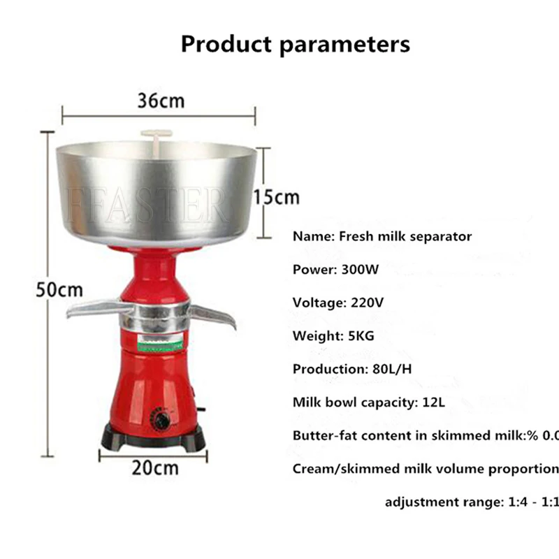 Electric Milk Cream Separator Commercial Stainless Steel Centrifugal Skimmer Household Butter Milk Skimming Machine