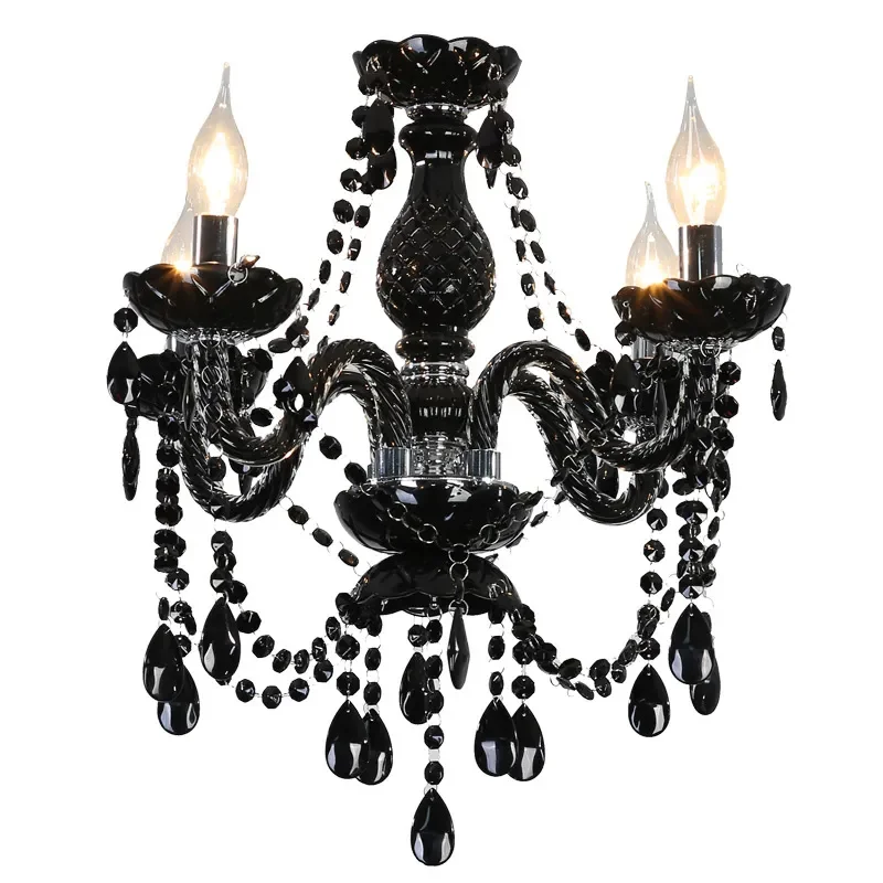 Black Retro Crystal Chandelier European Style Candle Light for Living Room Dining Area Cafe Simple Creative Ceiling Fixture