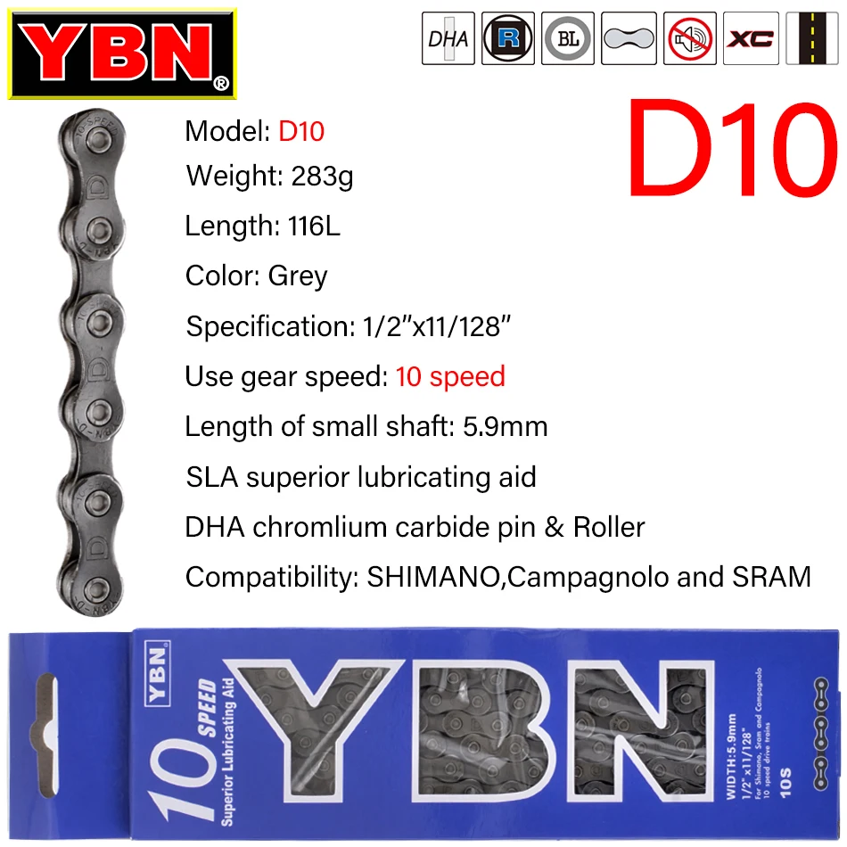 YBN Bike Chain 8/9/10/11/12 Speed MTB Road Bike Chain Compatible with SRAM SHIMANO Unpacked Bicycle Chain 116 Links Silver S11S