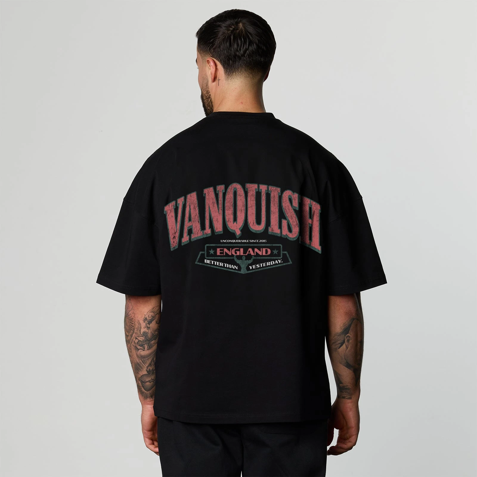 CONQUEST BLACK BOXY ÜBERGRÖSSES T-SHIRT Hochwertiger Luxus-Unisex-Stil für Männer und Frauen – Detail 4