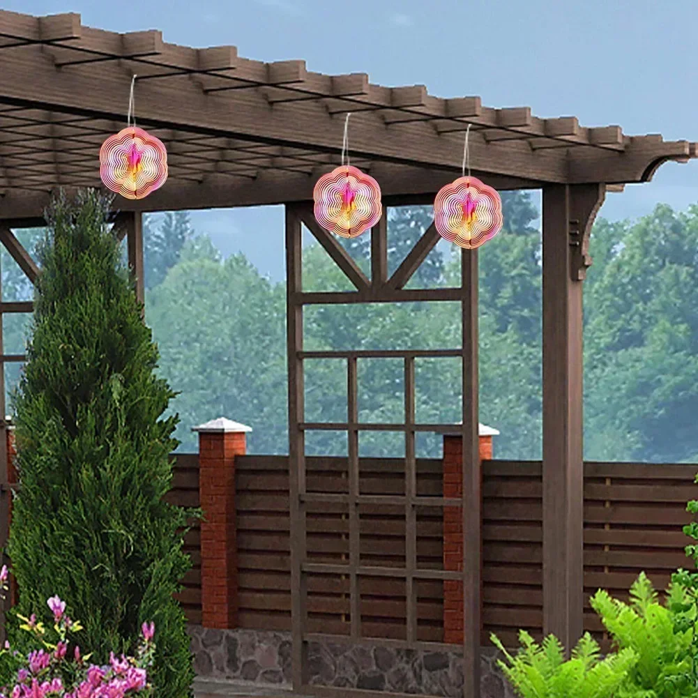 1pc ABS Hexagonal Wind Spinner 20.1*20.1cm Colorful 3D Bird Repelling Wind Chime Household Garden Balcony Decoration Parts