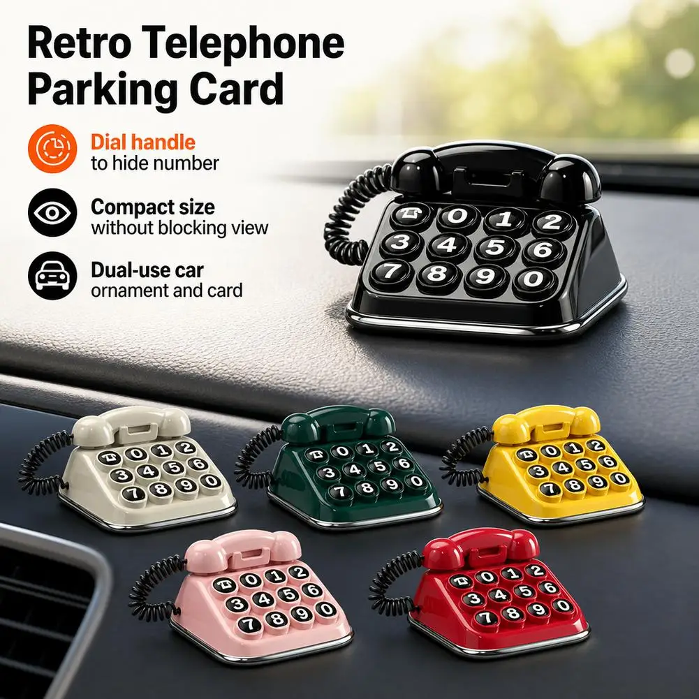 Retro Telephone Parking Number Plate for Car– Creative Car Moving Sign with Number, Auto Interior Decoration