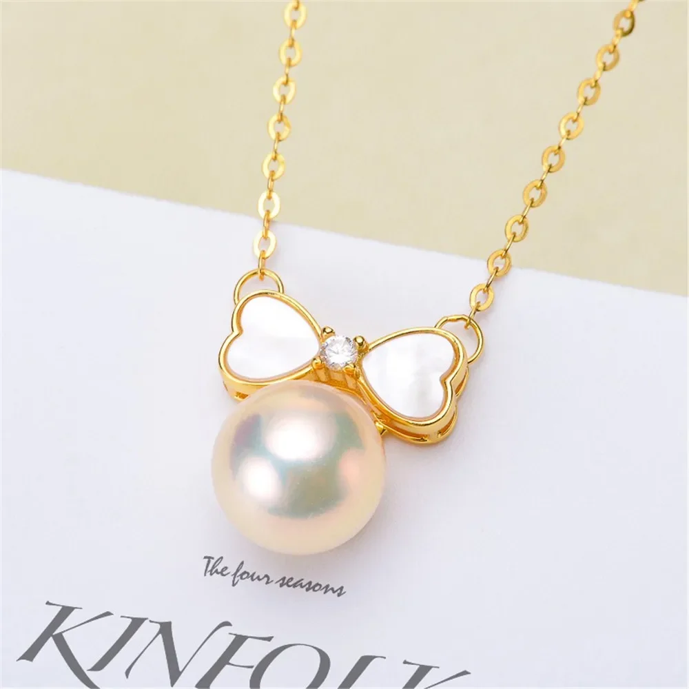 

Жемчужные аксессуары «сделай сам», цепочка из стерлингового серебра S925, пустая подвеска-бант с серебряной цепочкой, подходит для 7-9 мм, круглая, плоская, L092