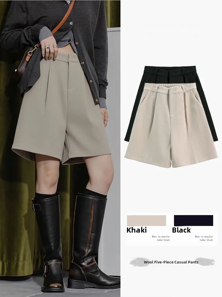 

Костюм трапециевидной формы с высокой талией, женские повседневные утягивающие широкие брюки длиной пять четвертей на осень-зиму, варианты больших размеров