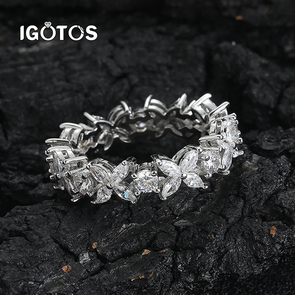 

IGOTOS Round & Marquise Cut Moissanite Rings for Women Original S925 Sterling Silver Diamond Wedding Bands with GRA Certificate