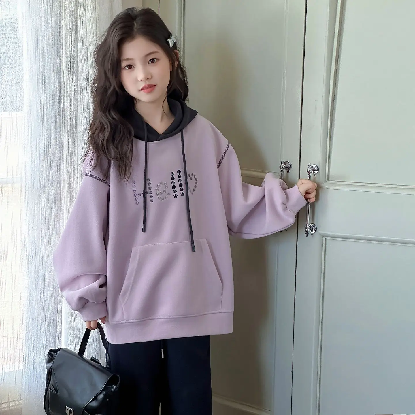 2026 Girls Autumn Winter Hoodie Korean Casual Kids Hooded Sweatshirt Fashion Children Tops