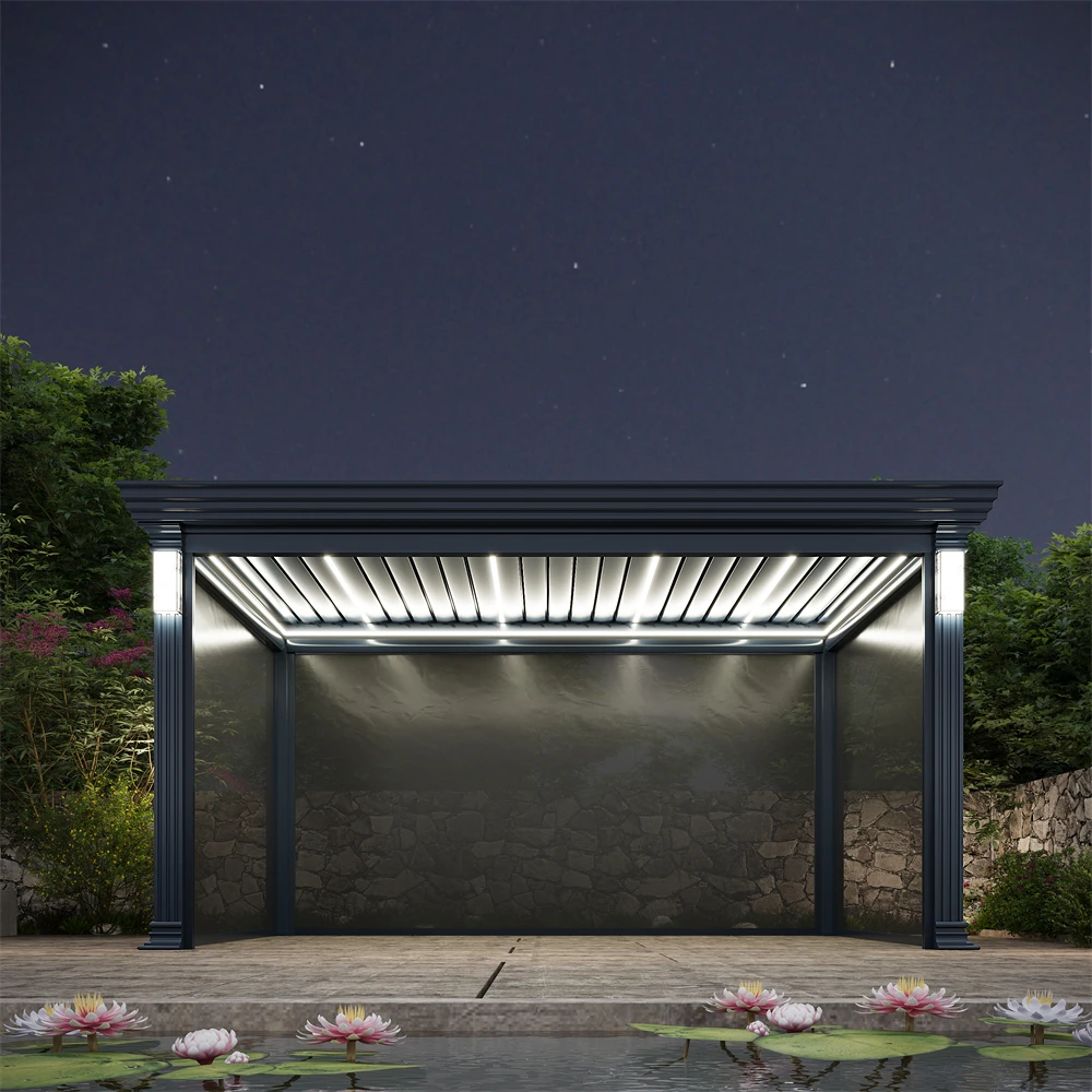 4X5 Merters Aluminum Outdoor Pergola Motorized Louvers Pergola Gazebo Modern Pergola With Electric Roller Blind