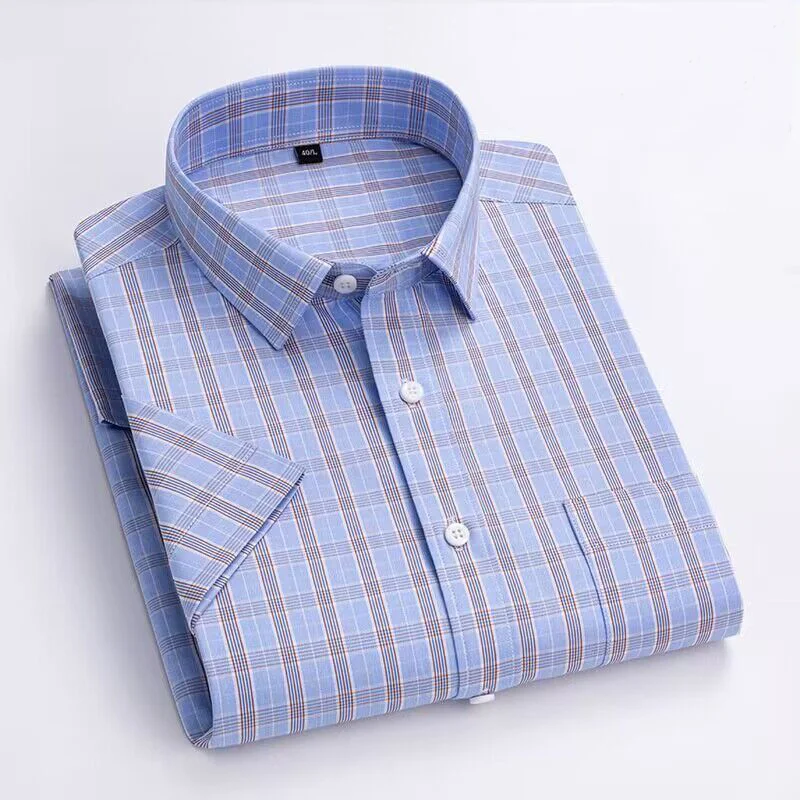 Men's Summer Casual Short Sleeve Multiple Stripes Quality Pure Cotton Shirt Fit Turn-down Collar Comfortable Soft Striped Shirts