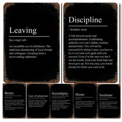 Minimalist Text Inspirational Black Metal Signs Posters Success Focus Discipline Patience Definition Tin Sign for Room Home Wall